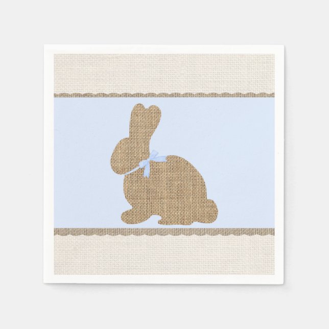 Blue & Burlap Rustic Bunny Easter Baby Shower Napkins (Front)