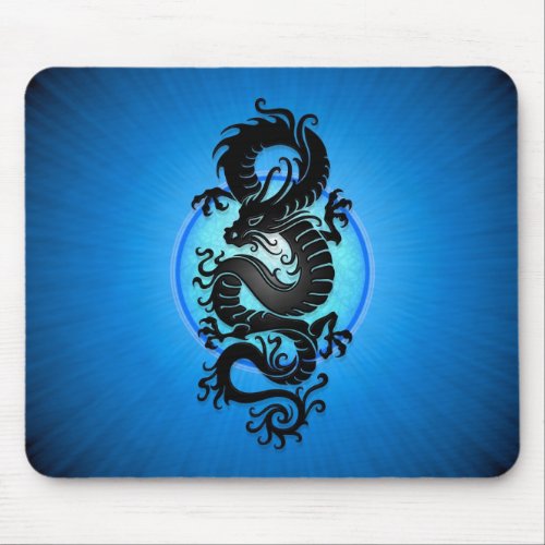 Blue Burst Chinese Dragon Mouse Pad