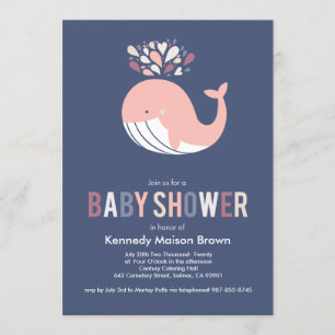 Blue Bursting Whale Baby Shower Invitation
