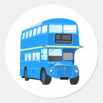 Blue Bus Classic Round Sticker by prawny at Zazzle
