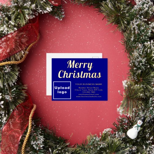 Blue Business Brand on Christmas Foil Holiday Postcard