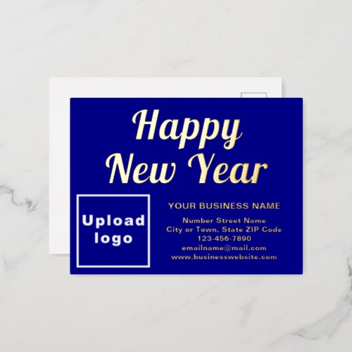 Blue Business Brand on New Year Foil Holiday Postcard