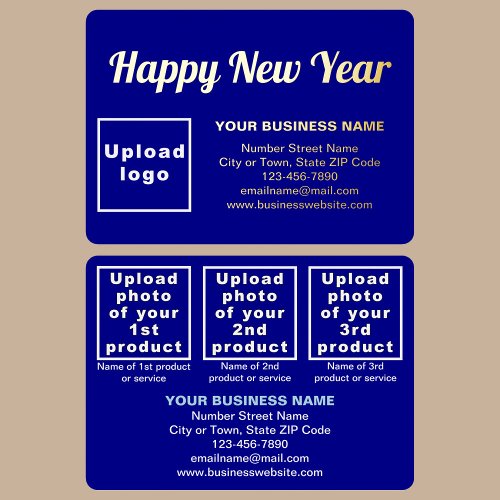 Blue Business Brand on New Year Rectangle Foil Holiday Card
