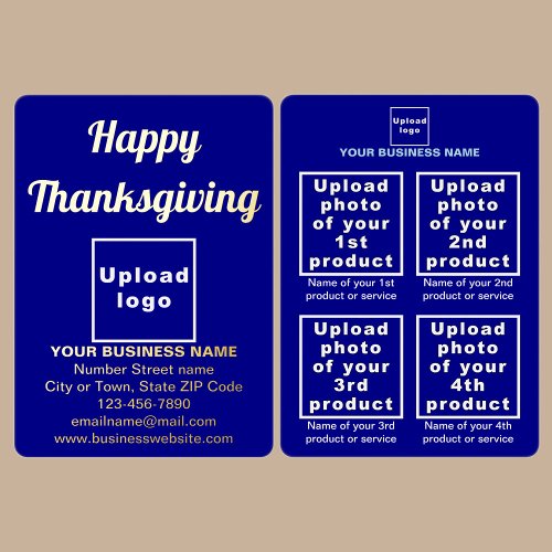 Blue Business Brand on Thanksgiving Foil Holiday Card