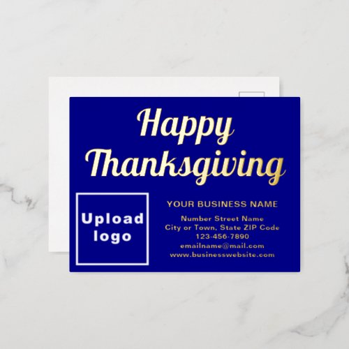 Blue Business Brand on Thanksgiving Foil Holiday Postcard