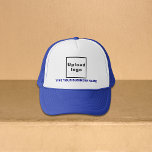 Blue Business Brand on Trucker Hat<br><div class="desc">Blue business brand on customizable trucker hat. Customize it by typing your business name and uploading your business logo. You can include it in your promotional products, giveaway items or gifts to your customers or clients, a marketing strategy to advertise your business or to promote your brand. Customizable trucker hat...</div>