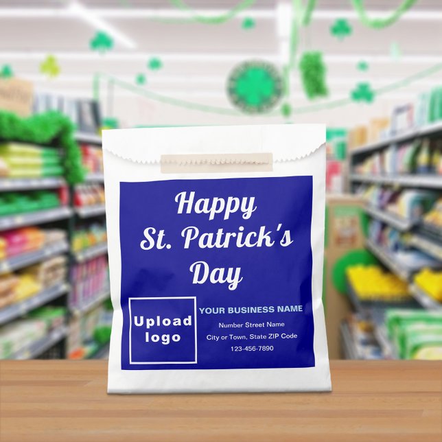 Blue Business Brand, St. Patrick's Day, Paper Bag (Blue business brand with St. Patrick's Day greeting on paper bag)