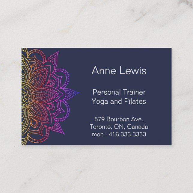 Blue Business Card with Bright Floral Mandala (Front)