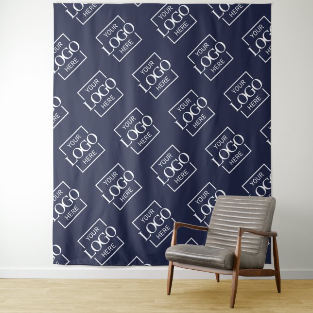 Blue Business Logo Pattern Trade Show Backdrop (In Situ)