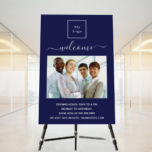 Blue business logo photo welcome opening hours foam board