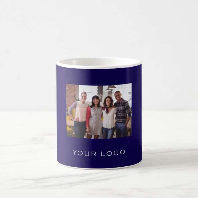 Blue business logo rectangular photo coffee mug (Center)