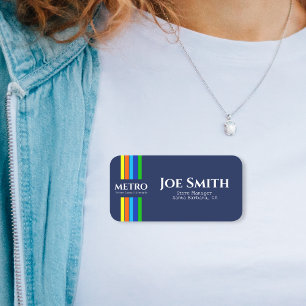 Blue Business Name Urban Modern Vertical Stripes Tag