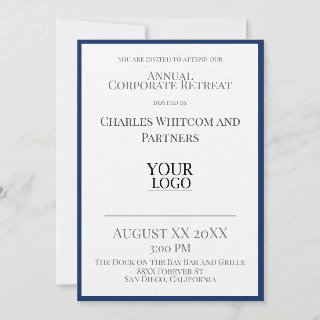 Blue Business or Corporate Event with Custom Logo Invitation Zazzle