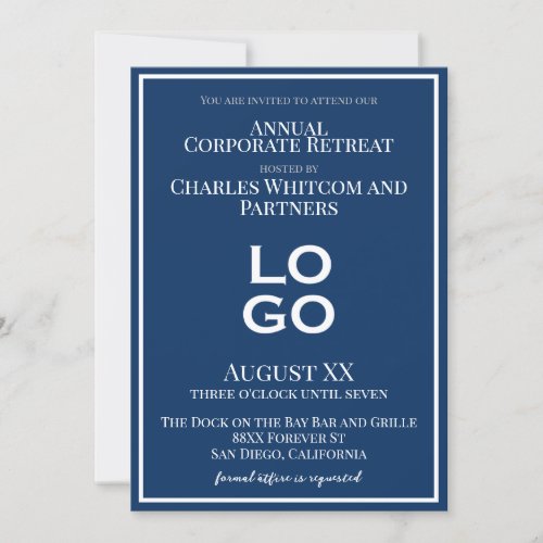 Blue Business or Corporate Event with Custom Logo Invitation