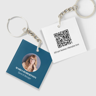 Blue Business Photo Simple Custom Keychain