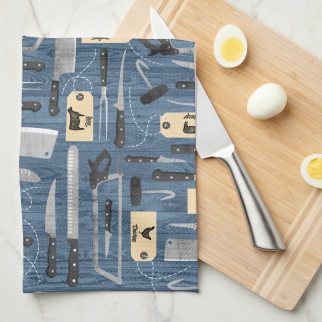 Blue Butchers Knives Kitchen Towel (Quarter Fold)