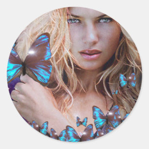 BLUE BUTERRFLY BEAUTY MAKEUP ARTIST 2 CLASSIC ROUND STICKER