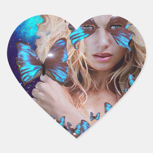 BLUE BUTERRFLY BEAUTY MAKEUP ARTIST HEART STICKER (Front)