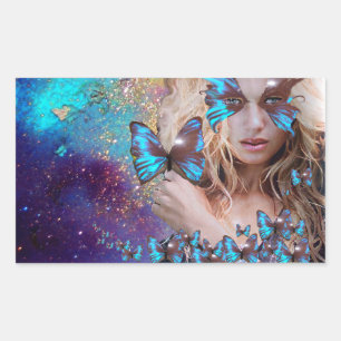 BLUE BUTERRFLY BEAUTY MAKEUP ARTIST RECTANGULAR STICKER