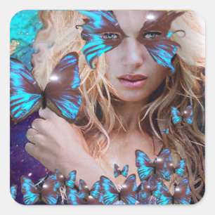 BLUE BUTERRFLY BEAUTY MAKEUP ARTIST SQUARE STICKER