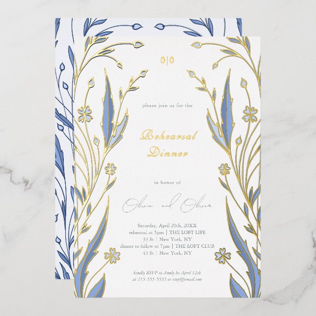 Blue Buttercup Rehearsal Dinner Foil Invitation (Front/Back)