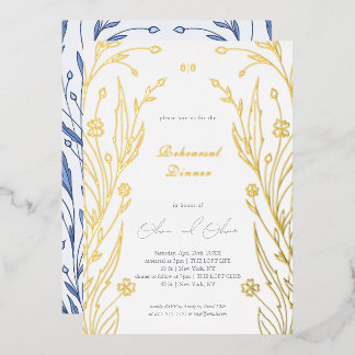 Blue Buttercup Rehearsal Dinner Foil Invitation