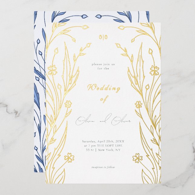 Blue Buttercup Wedding Foil Invitation (Front/Back)