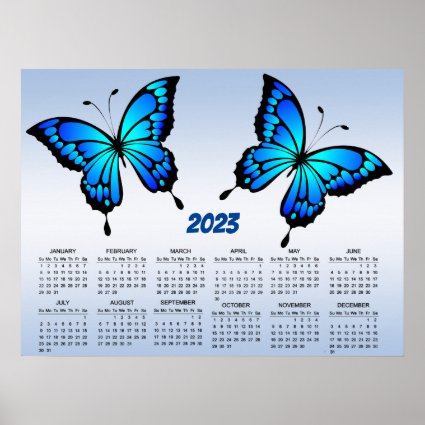 Blue Butterflies 2023 Calendar Poster