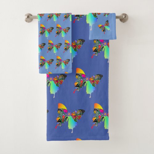 Blue Butterflies 3 Piece  Bath Towel Set