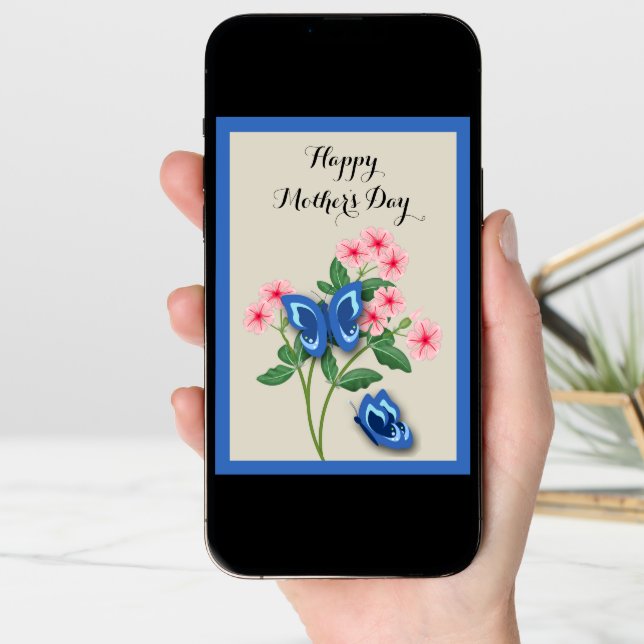 Blue Butterflies among Flowers Mother's Day Card (Front Digital)