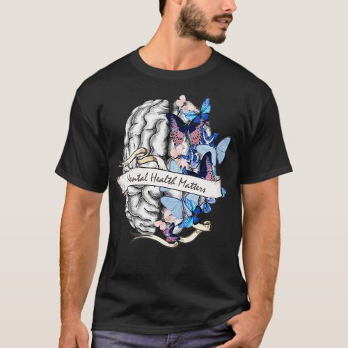 blue butterflies and brain mind head mental health T_Shirt