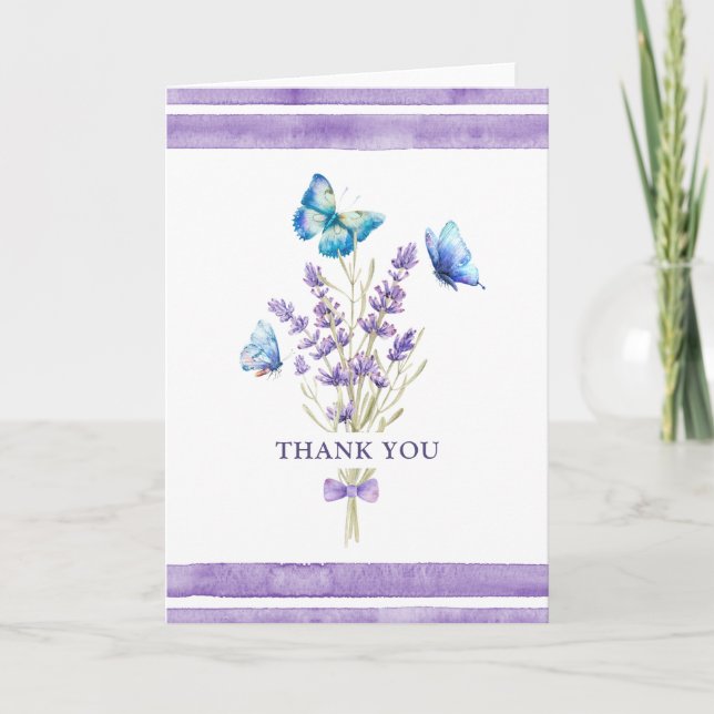 Blue Butterflies and Lavender Thank You Card (Front)