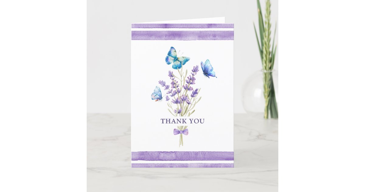 Blue Butterflies and Lavender Thank You Card | Zazzle