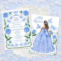 Blue Butterflies and Roses Princess Quinceanera
