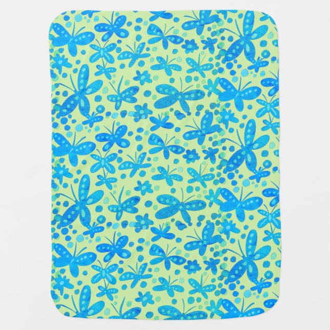 Blue butterflies baby blanket (Front)