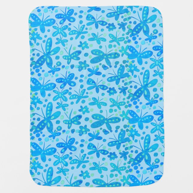 Blue butterflies baby blanket (Front)