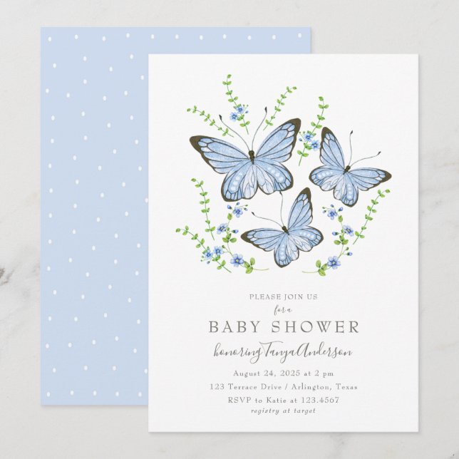 Blue Butterflies Baby Shower Invitation (Front/Back)