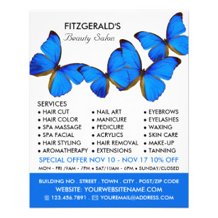 Blue Butterflies, Beautician, Beauty Salon Advert Flyer