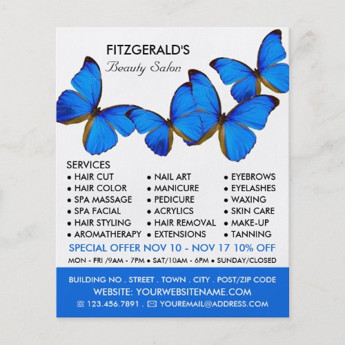 Blue Butterflies Beautician Beauty Salon Advert Flyer