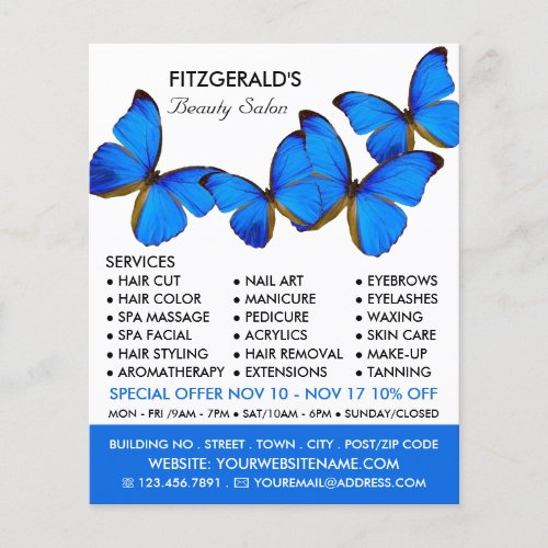 Blue Butterflies Beautician Beauty Salon Advert Flyer