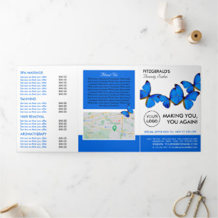 Blue Butterflies, Beauty Salon Tri-Fold Flyer