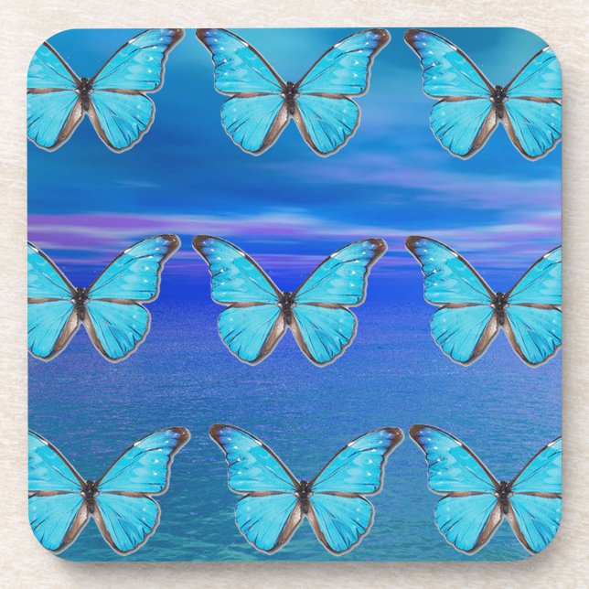 Blue Butterflies Beverage Coaster (Front)