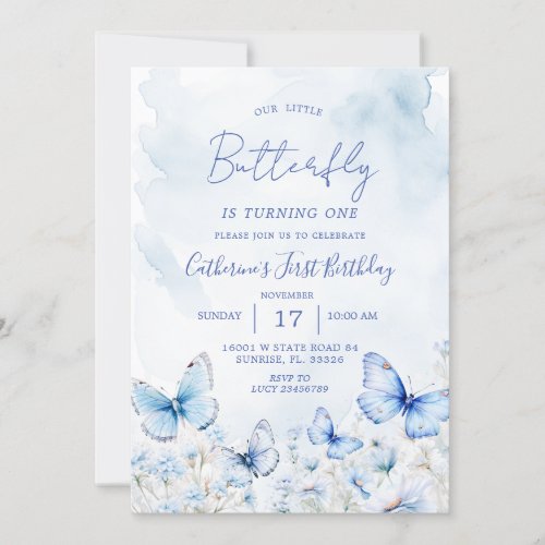 Blue Butterflies Birthday Party Invitation