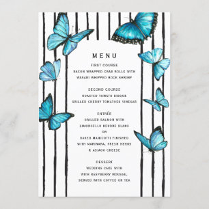 Blue butterflies. Black white stripes Menu