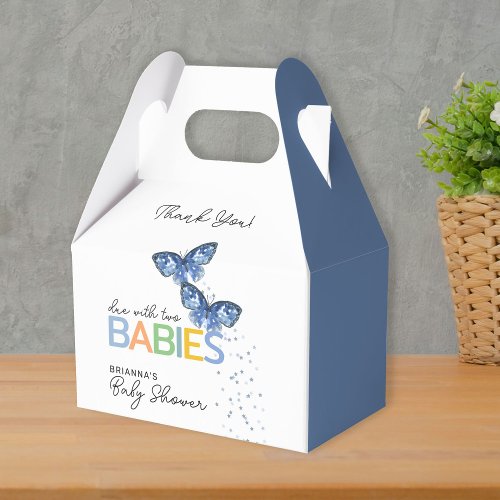 Blue Butterflies Boy Twins Baby Shower Thank You Favor Boxes