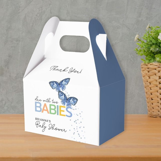 Blue Butterflies Boy Twins Baby Shower Thank You Favor Boxes (Creator Uploaded)
