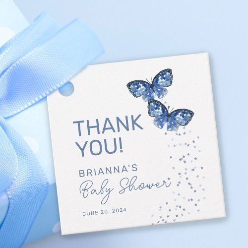 Blue Butterflies Boy Twins Baby Shower Thank You Favor Tags