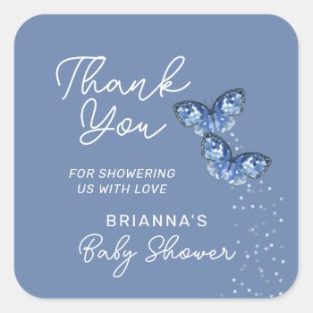 Blue Butterflies Boy Twins Baby Shower Thank You Square Sticker by daisylin712 at Zazzle