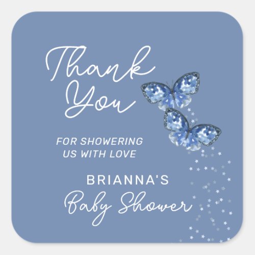 Blue Butterflies Boy Twins Baby Shower Thank You Square Sticker
