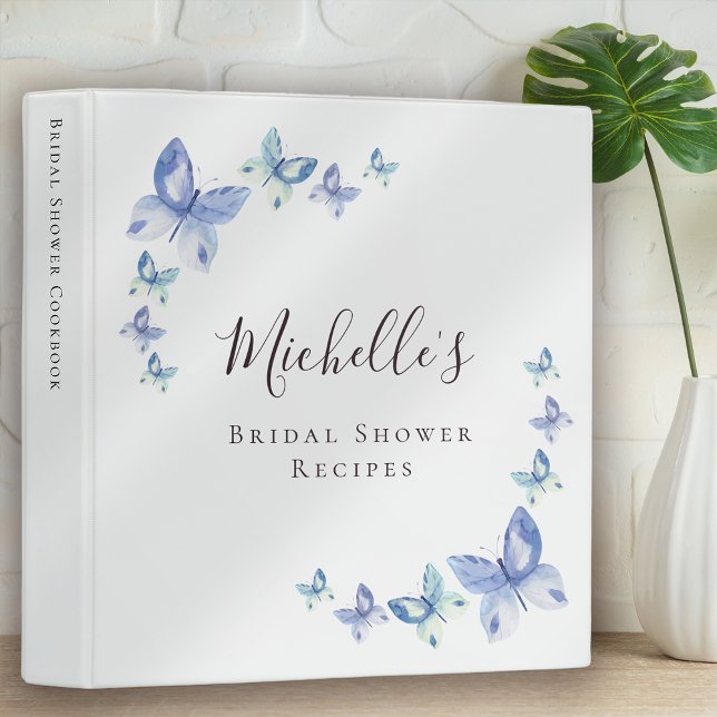 Blue Butterflies Bridal Shower Recipe  3 Ring Binder (Creator Uploaded)